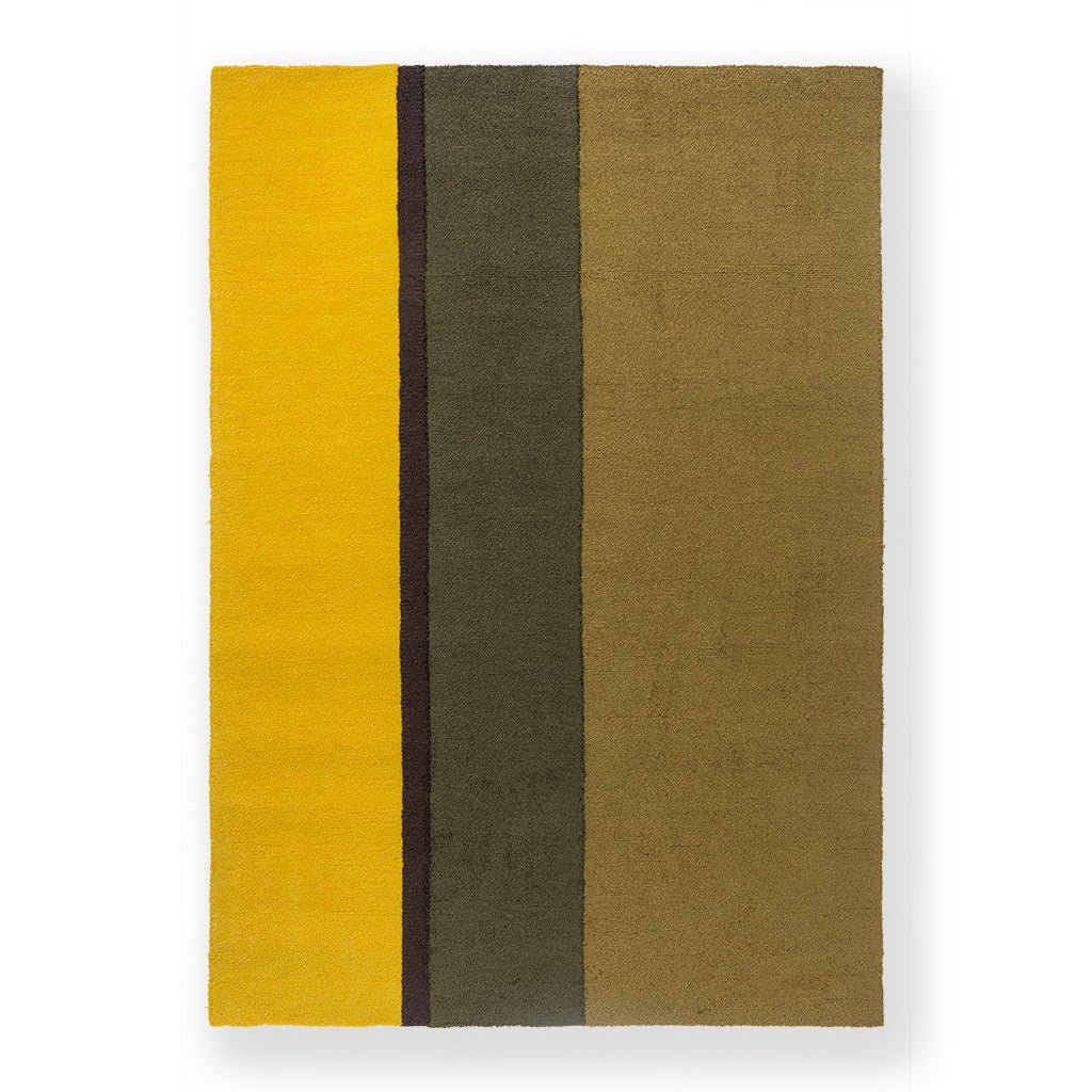 A yellow striped outdoor rug for a terrace or garden