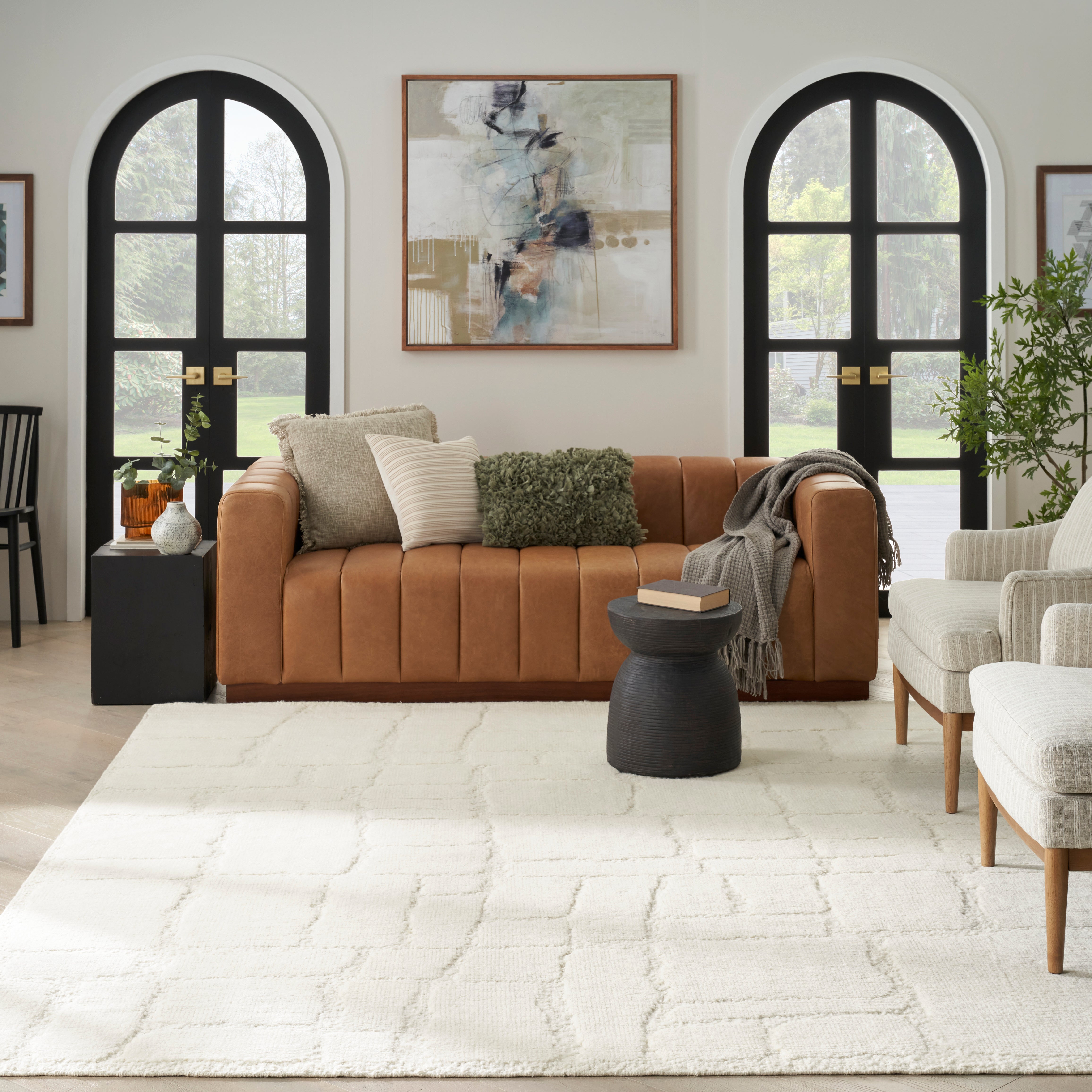 Blanco BL002 Ivory abstract wool and cotton rug in a living room