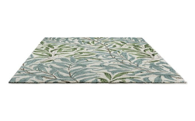 Morris & Co Willow Boughs Leafy Arbour outdoor rug angled view