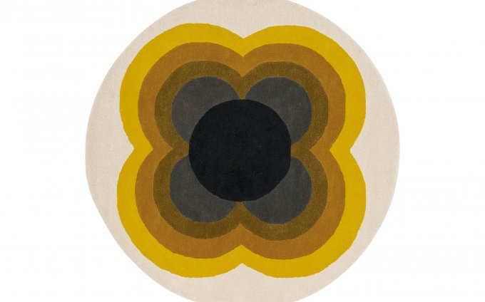 Orla Kiely Sunflower Yellow Round 60006 rug full flat view