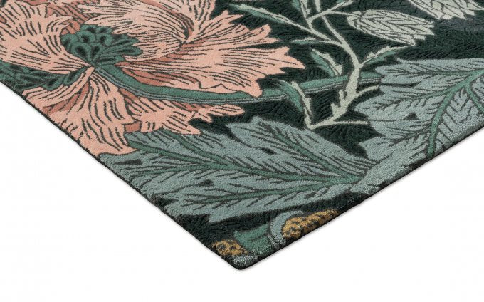 Morris & Co Honeysuckle & Tulip Teal rug corner detail