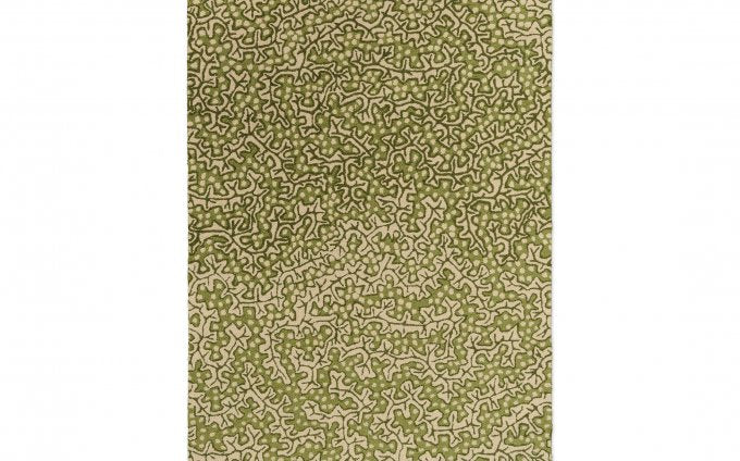 Sanderson Truffle Olive outdoor rug full flat view