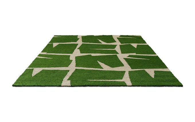 Scion Moqui Green outdoor rug angled view