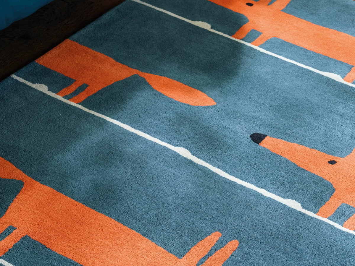 Scion Mr Fox Denim rug styled in a room setting