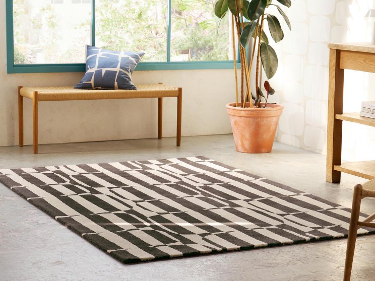 Scion Lohko Stripe Charcoal rug styled in a room setting