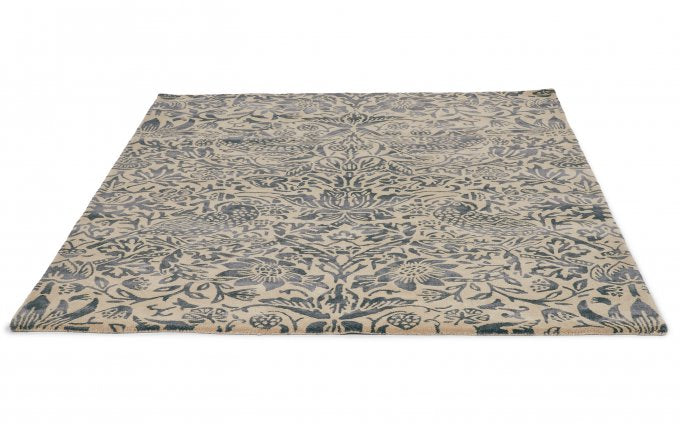 Morris & Co Pure Strawberry Thief Ink rug angled view
