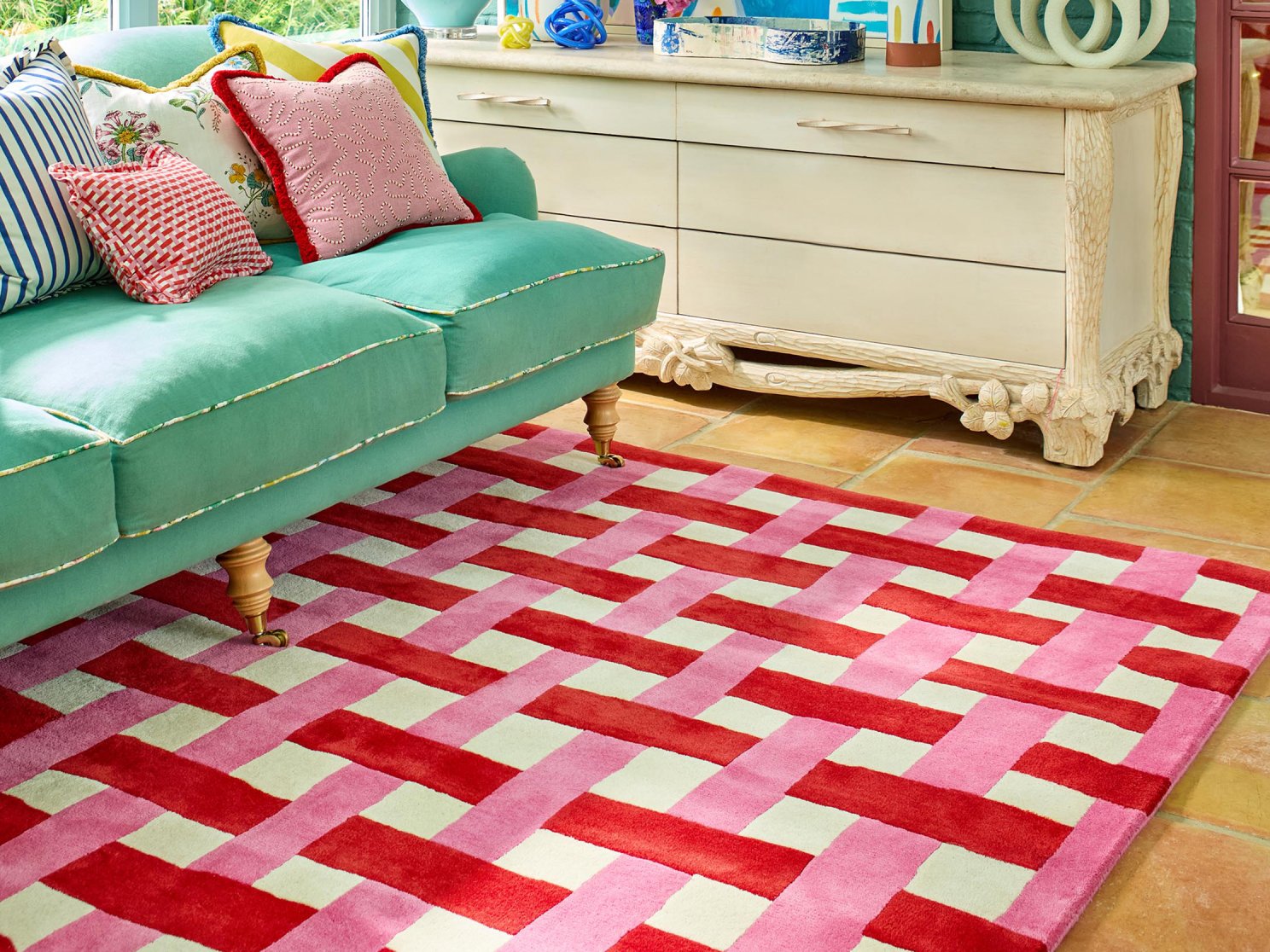 Harlequin Basketweave Coral/Rose rug