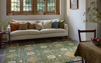 Morris & Co Montreal Forest rug styled in a room setting