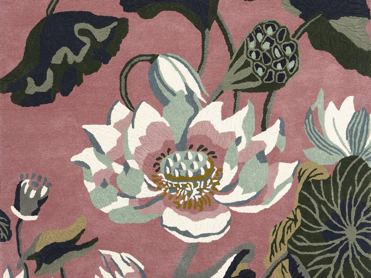 Wedgwood Waterlily Dusty Rose 38602 rug styled in a room setting
