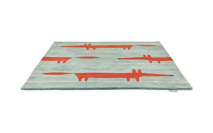 Scion Mr Fox Mint Poppy rug angled view