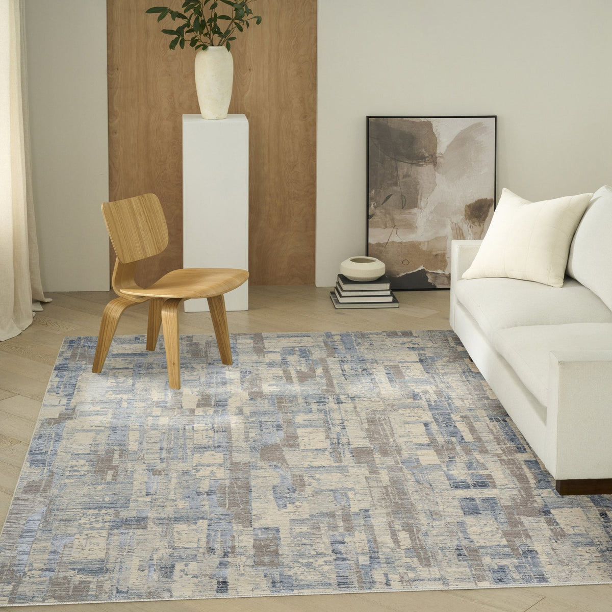 Calvin Klein Drift DRF04 Blue Beige rug in a living room