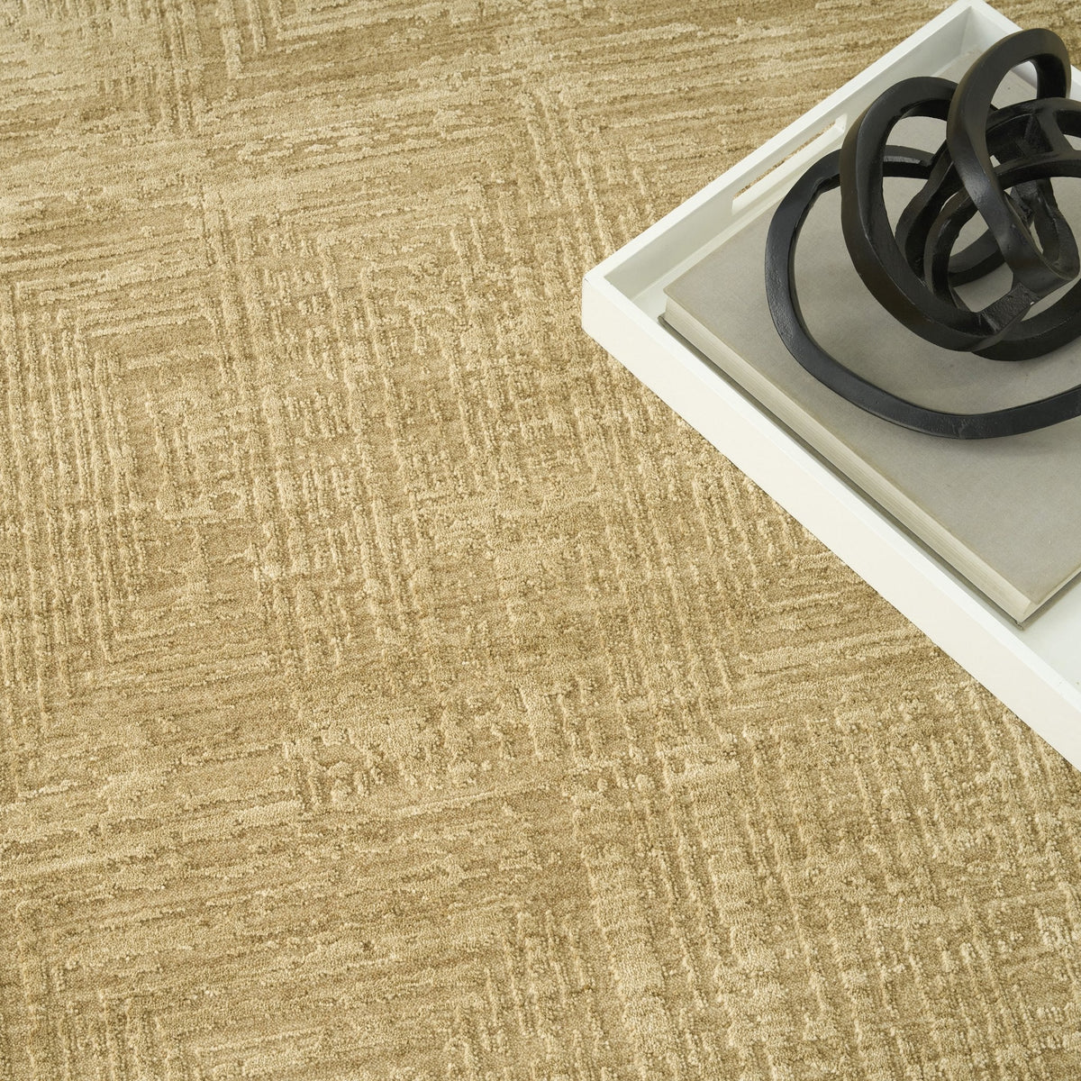 DKNY Madison Square MSQ01 Taupe rug styled in a room setting