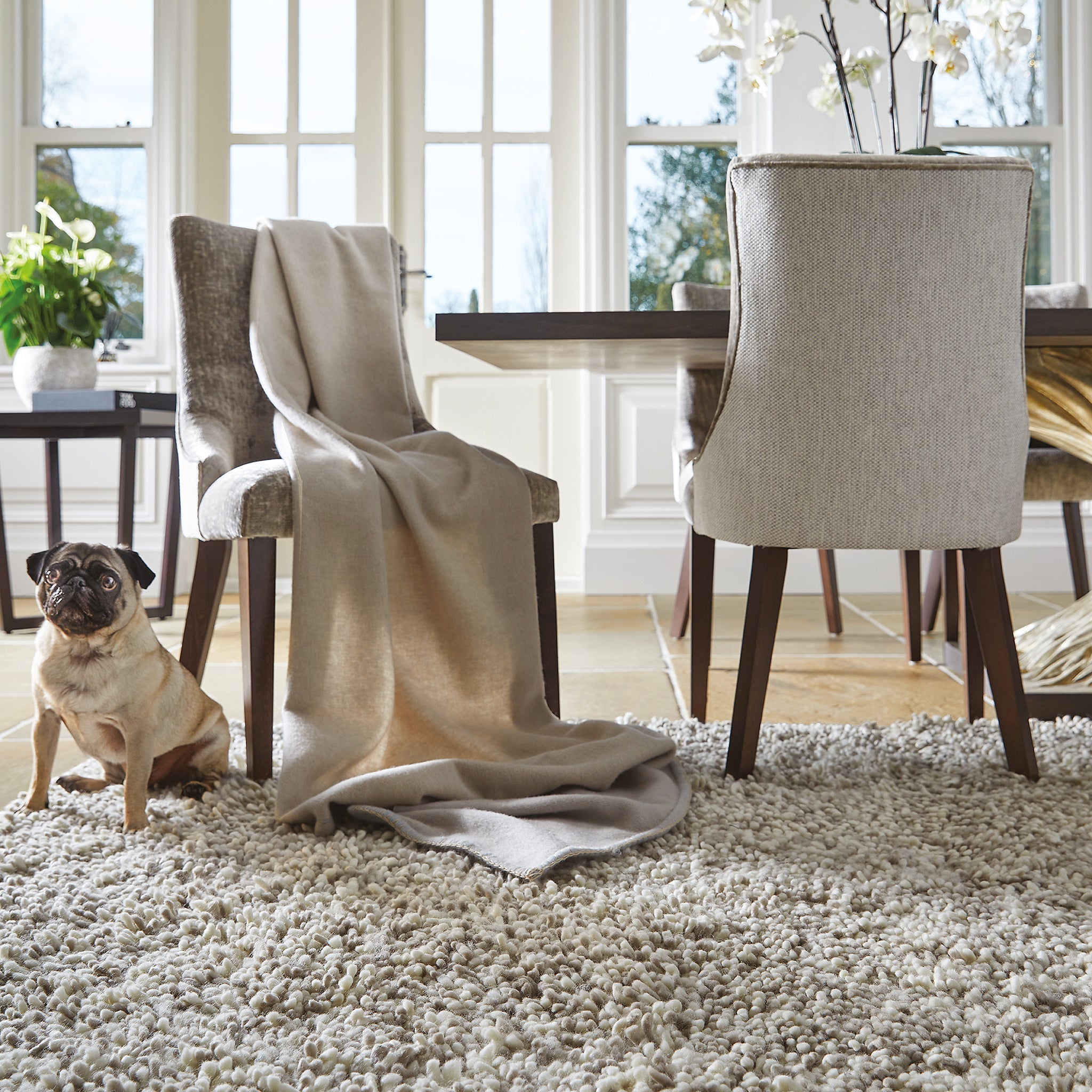 Imperial Light Mix shaggy wool rug styled in a room setting