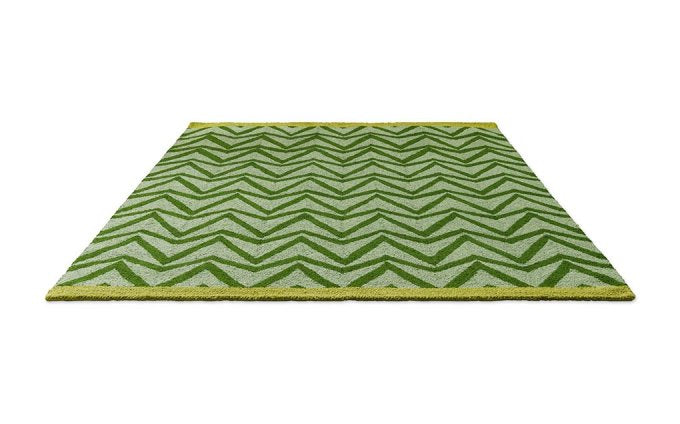 Scion Dhurrie Green outdoor rug angled view