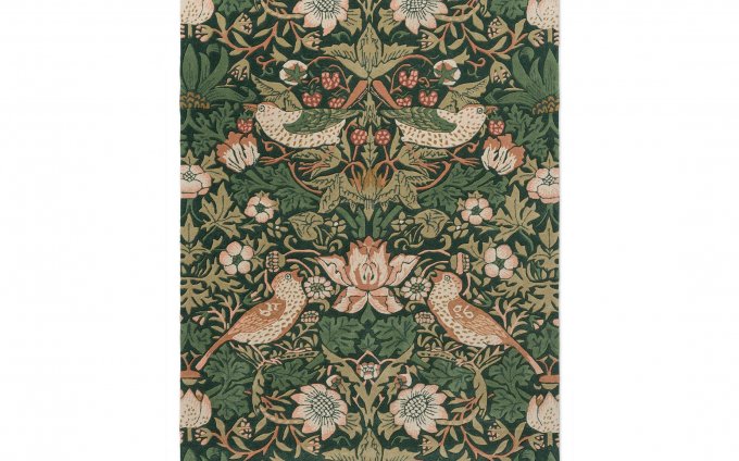 Morris & Co Strawberry Thief Forest rug full flat view