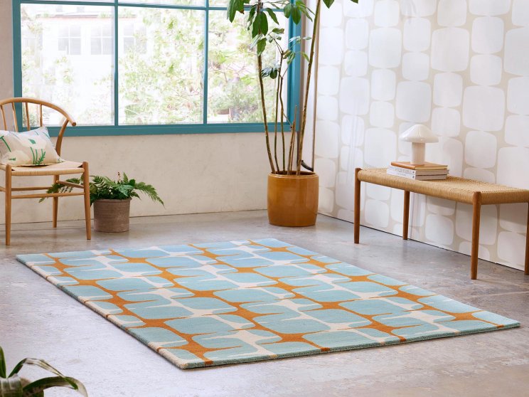 Scion Going Lohko Sky rug styled in a room setting