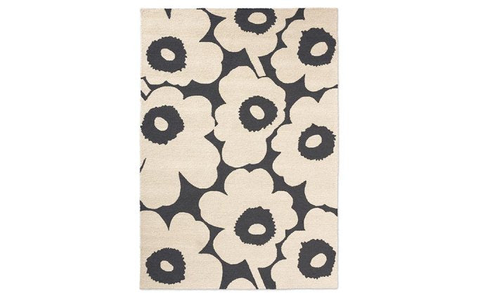 Marimekko Unikko Charcoal-White outdoor rug full flat view