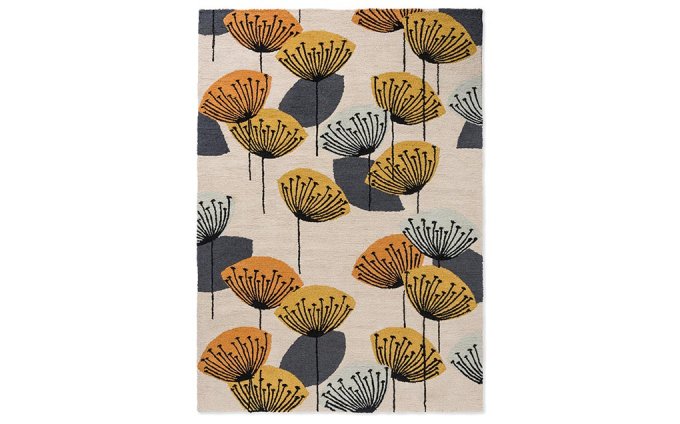 Sanderson Dandelion Clocks Ochre/Silver outdoor rug full flat view