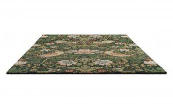 Morris & Co Strawberry Thief Forest rug corner detail