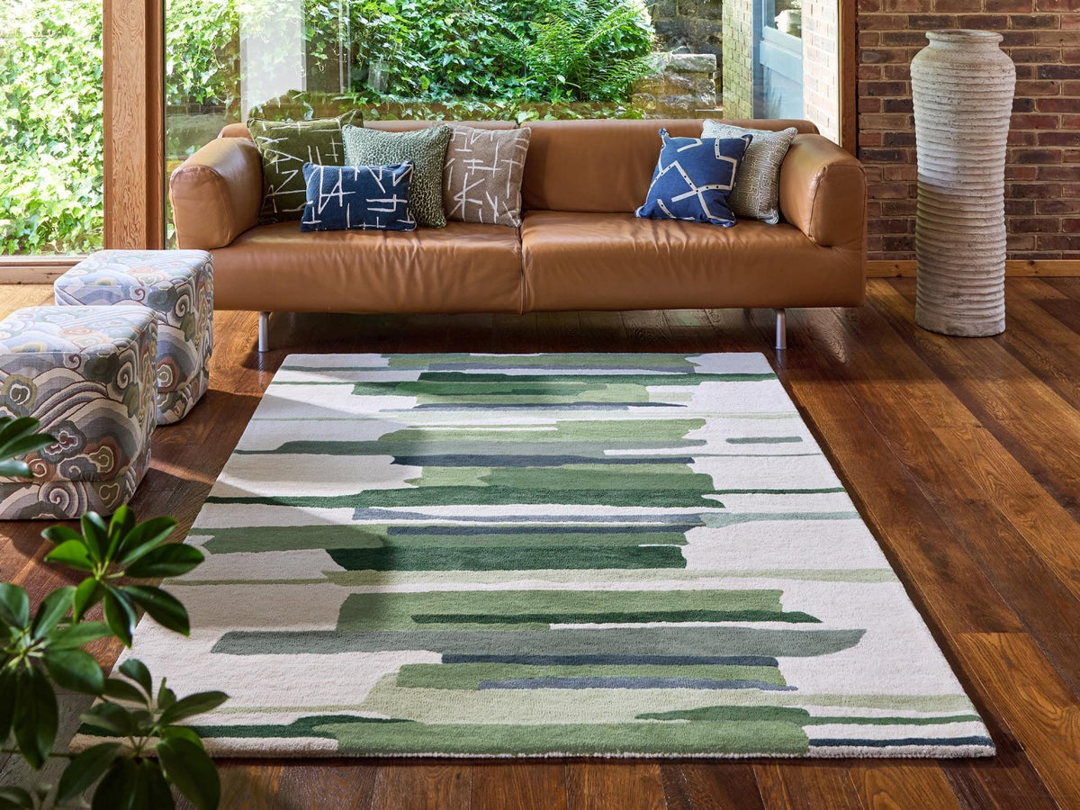 Harlequin Zeal Forest 43007 rug styled in a room setting