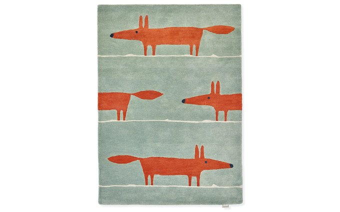 Scion Mr Fox Mint Poppy rug full flat view