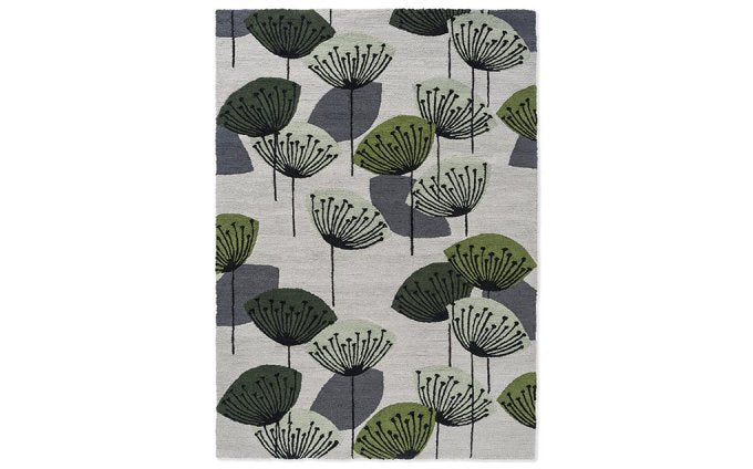 Sanderson Dandelion Clocks Botanical Green outdoor rug full flat view