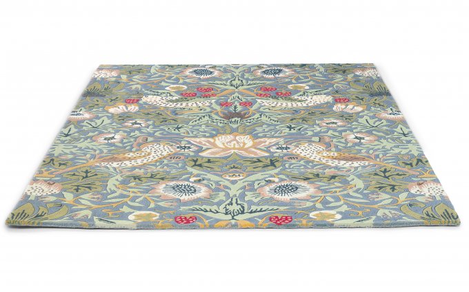 Morris & Co Strawberry Thief Slate rug angled view