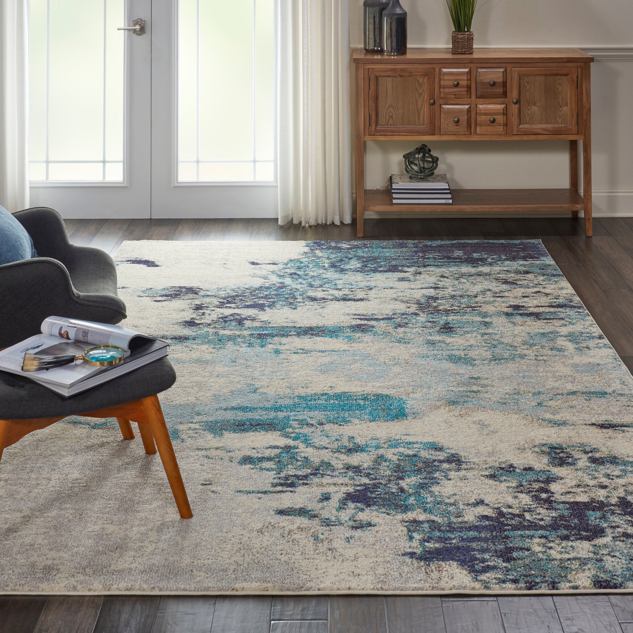 Celestial CES02 Ivory Teal Blue rug