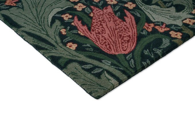 Morris & Co Lent Lily Indigo Madder rug corner detail