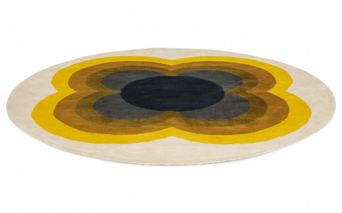 Orla Kiely Sunflower Yellow Round 60006 rug angled view