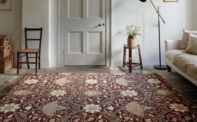 Morris & Co Montreal Russet rug styled in a room setting