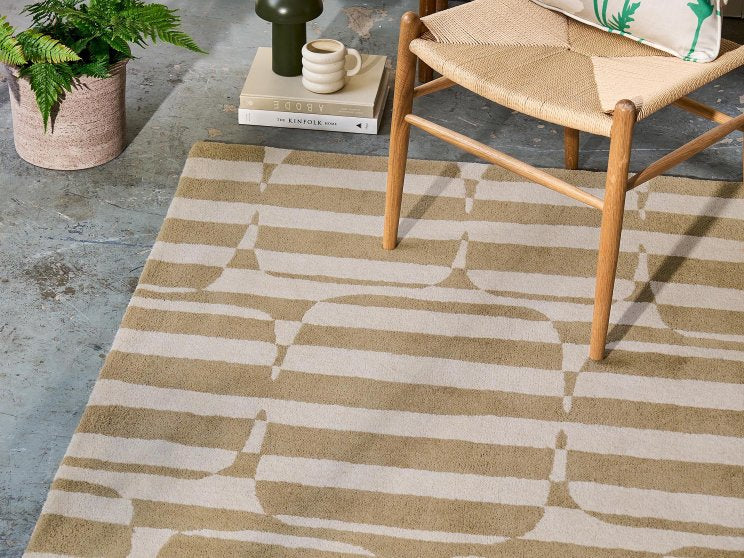 Scion Lohko Stripe Pebble rug styled in a room setting
