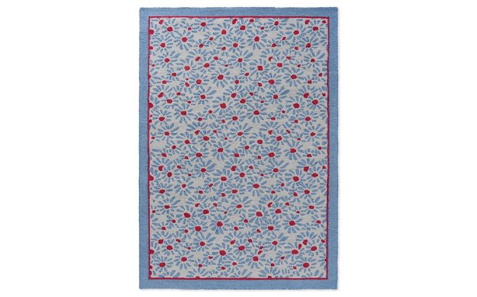Laura Ashley Thorncliff Daisy Sky Blue outdoor rug full flat view