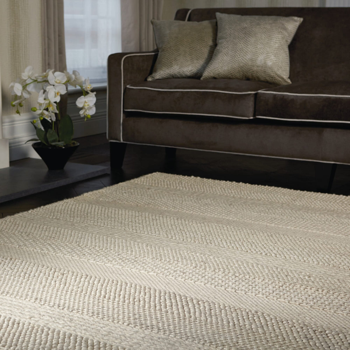 Katherine Carnaby Coast Cream Stripe CS06 rug in a living room