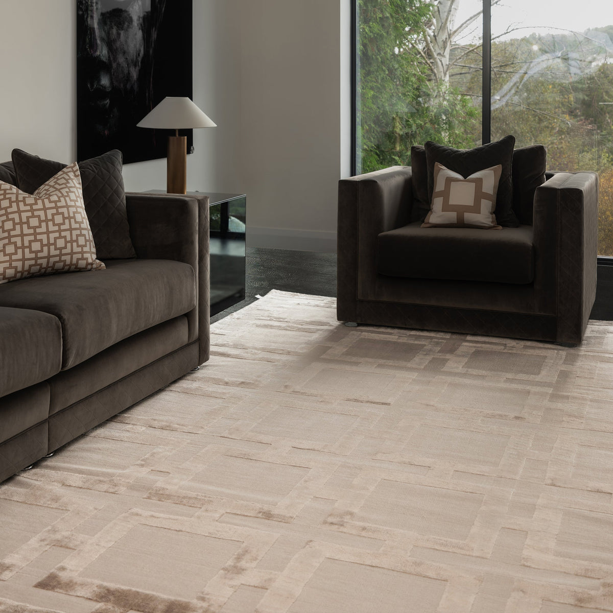 Katherine Carnaby Eaton Sand rug in a living room