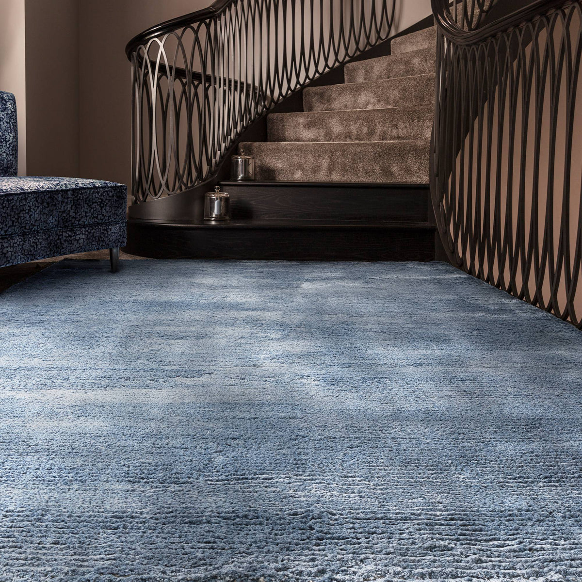 Katherine Carnaby Onslow Blue rug in a living room