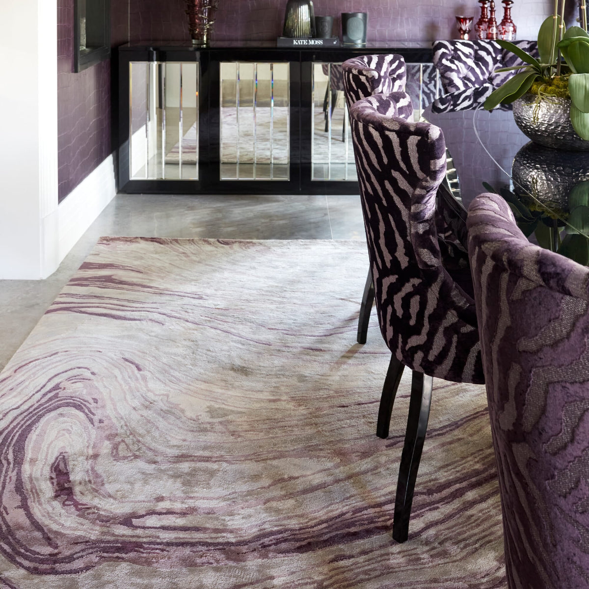 Katherine Carnaby Tuscany Amethyst Marble rug in a living room