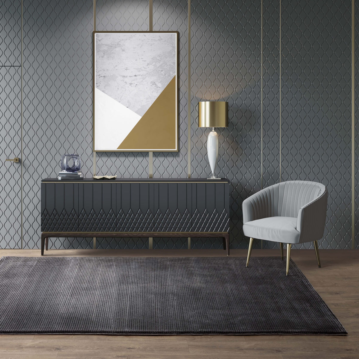 Kuza Plain Stripe Charcoal rug