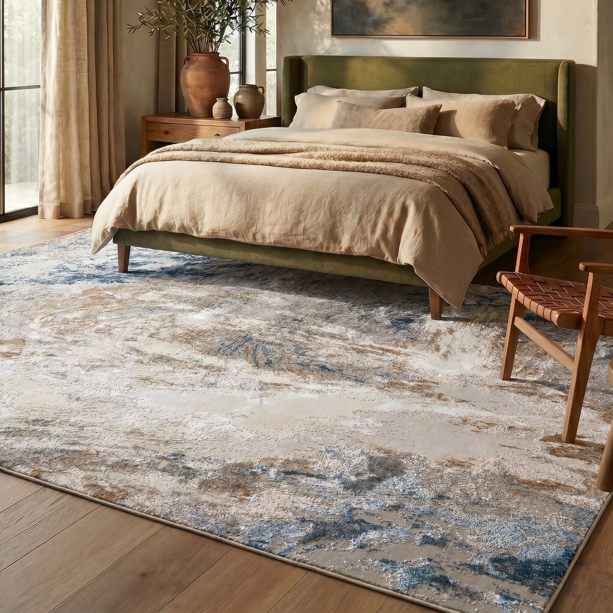 Santa Monica Grey Blue rug in a bedroom