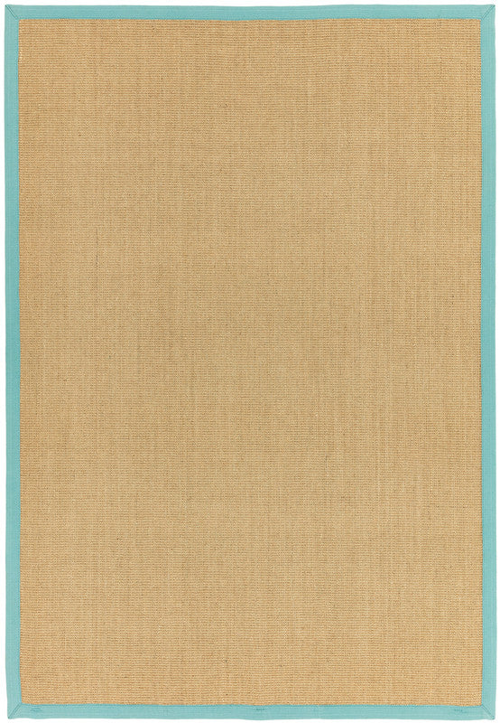 An aqua flatweave rug, low enough in tog to suit underfloor heating