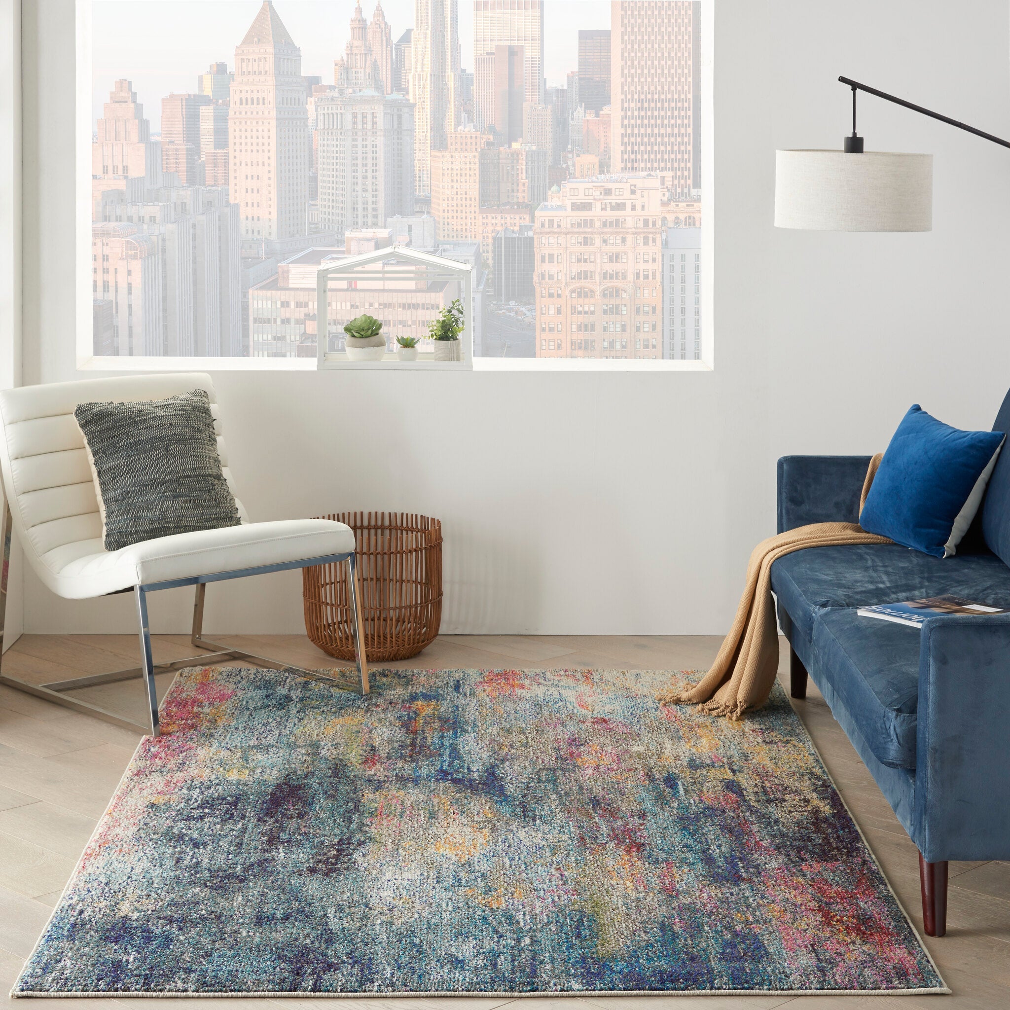 A multicoloured contemporary rug in current tones