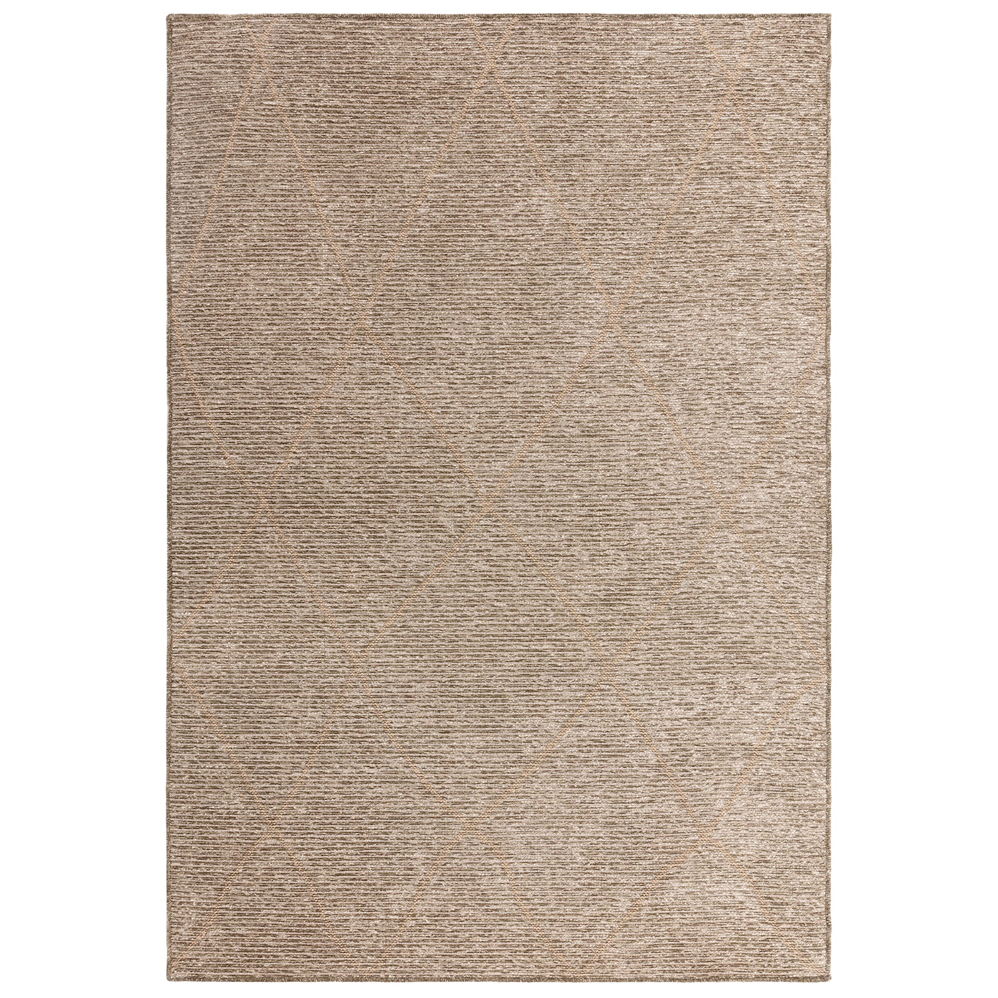 A plain taupe rug with a soft pile suited to a bedroom