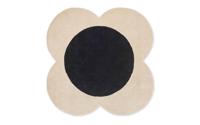 Orla Kiely Flower Spot Ecru/Black Round 158409 rug full flat view
