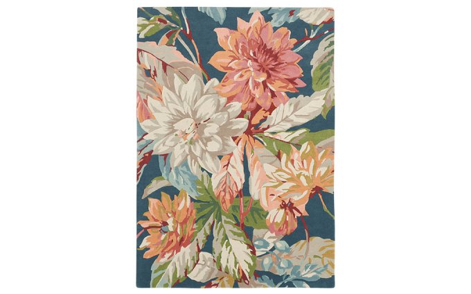 Sanderson Dahlia & Rosehip Teal 50608 rug full flat view