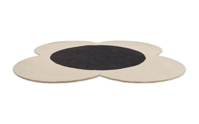 Orla Kiely Flower Spot Ecru/Black Round 158409 rug angled view