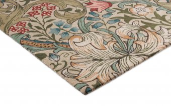 Morris & Co Golden Lily Green Red rug pile detail