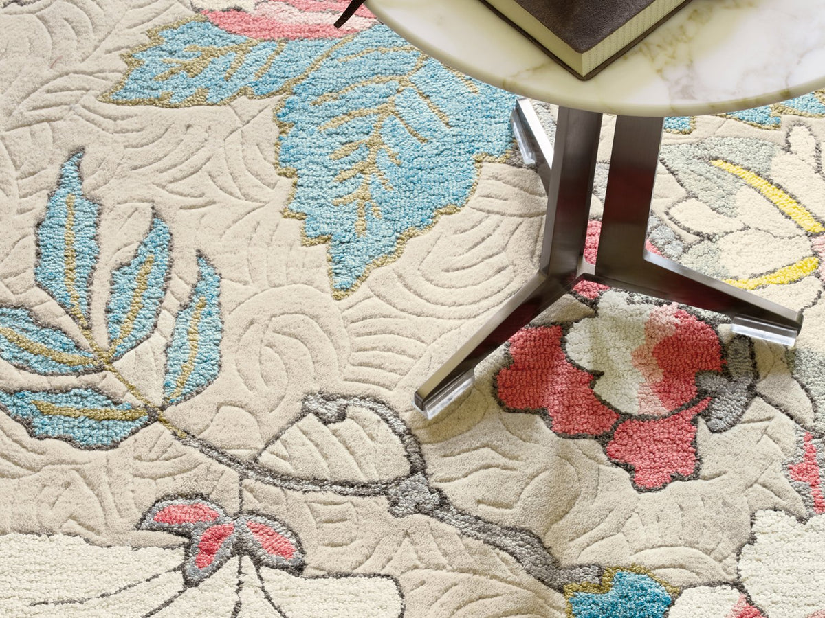 Wedgwood Paeonia Coral 37902 rug styled in a room setting