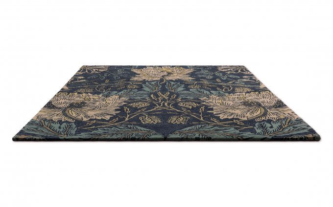 Morris & Co Honeysuckle & Tulip Woad Thyme rug angled view