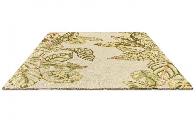 Sanderson Calathea Samphire outdoor rug angled view