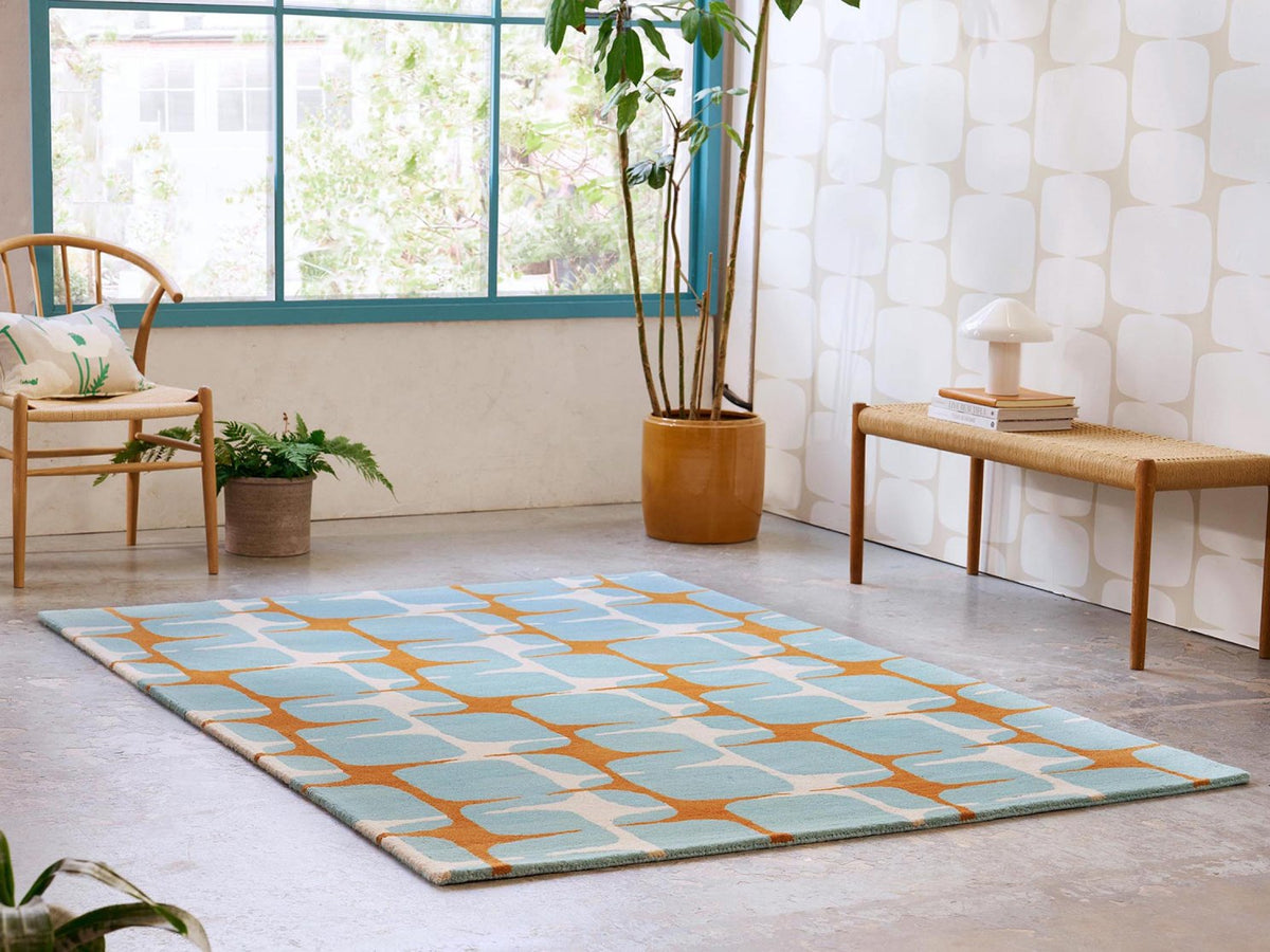 Scion Going Lohko Sky rug styled in a room setting